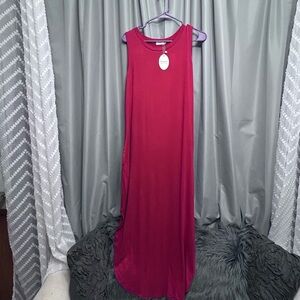 💋Hount Red Size L Maxi Sleeveless Dress NWT slit sides pockets 54